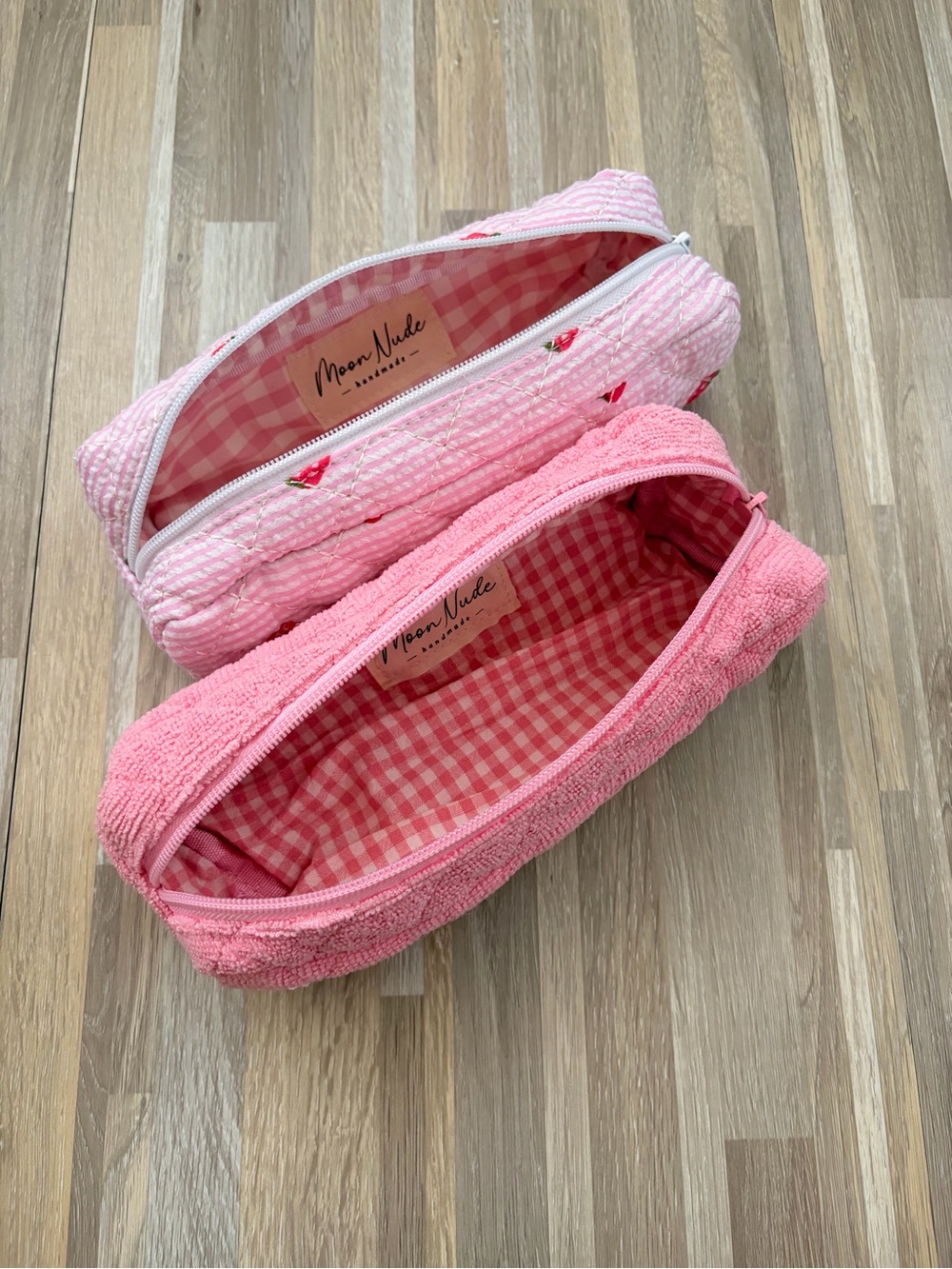 Moon Nude Pink Gingham Cosmetic Pouch (Set of 2)🌸